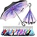 Owen Kyne Windproof Double Layer Folding Inverted Umbrella, Self Stand Upside-Down Rain Protection Car Reverse Umbrellas with C-Shaped Handle (Wisteria Tree)