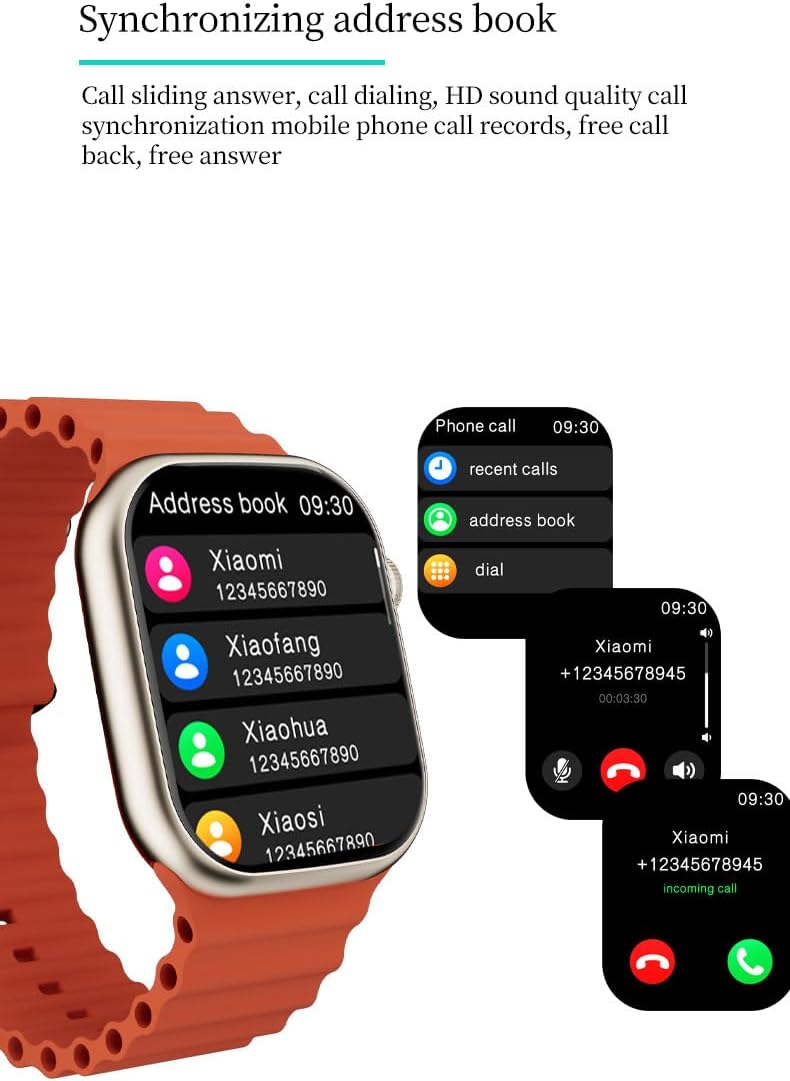 X9 Pro Smartwatch displaying call and address book functions