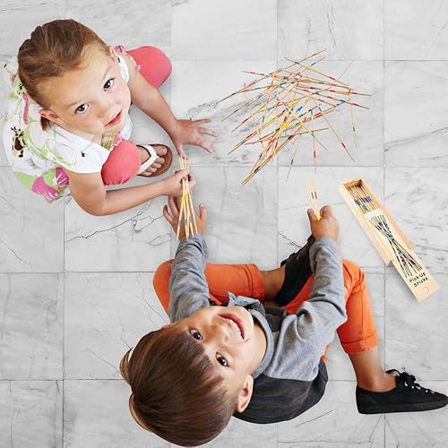 Miniatura 5 de Gamie Juego de palos de madera para recoger, 4 juegos en cajas de madera con tapas, juego clásico de palos de recogida para niños, divertidos