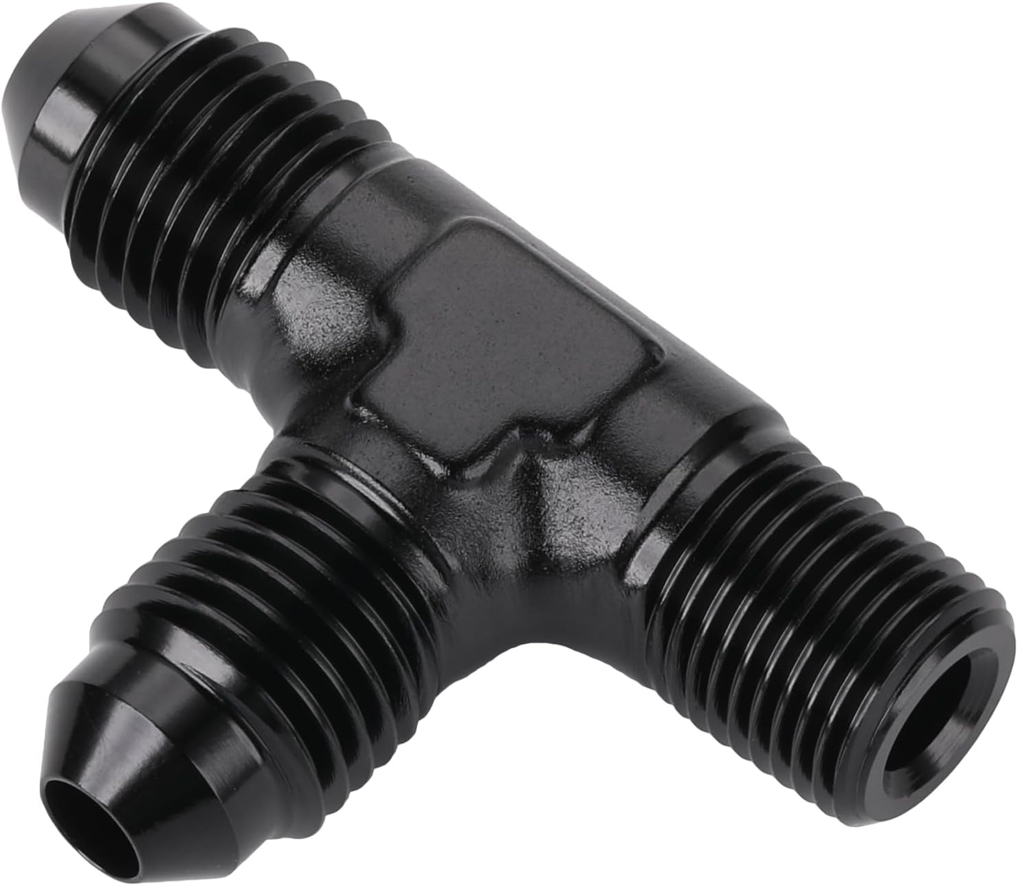 4AN Male Flare Tee to 1/8 NPT on Run T Fitting Adapter Aluminum Black