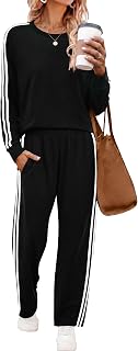 Sampeel Women's 2-Piece Color Block Sweatsuit Set with Striped Sleeves