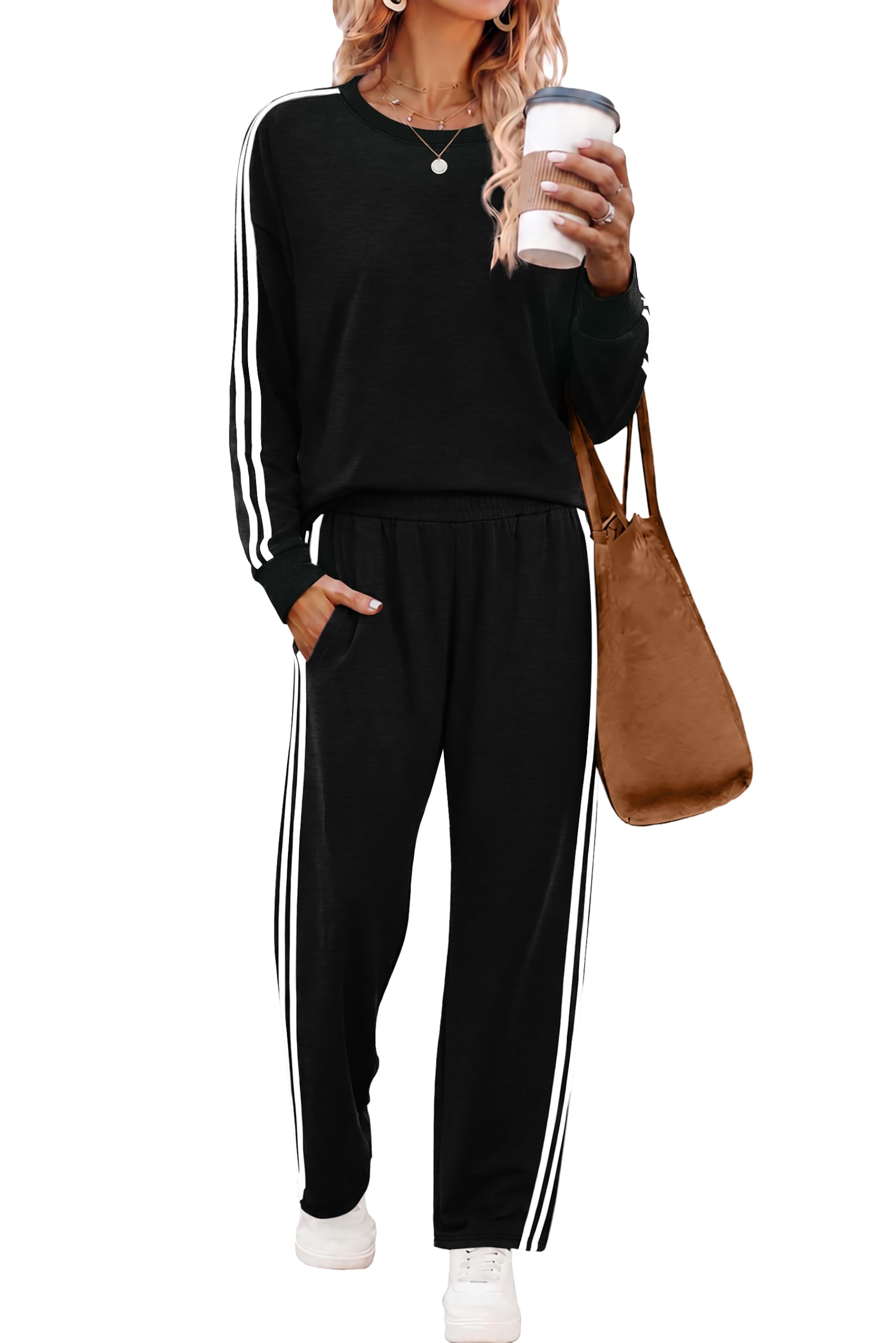 2 Piece Outfits for Women Color Block Set Cozy Sweatsuits Sets