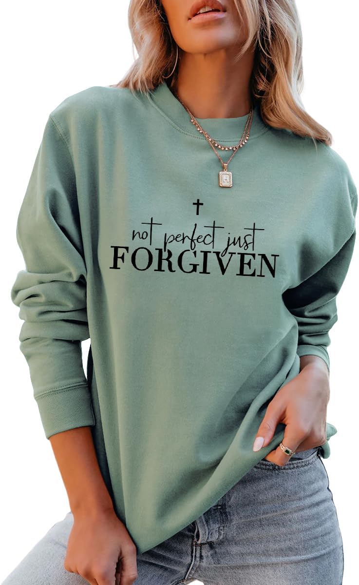Christian Sweatshirt Women Not Perfect Just Forgiven Sweatshirts Religious Faith Shirts Long Sleeve Pullover Tops - Image 5