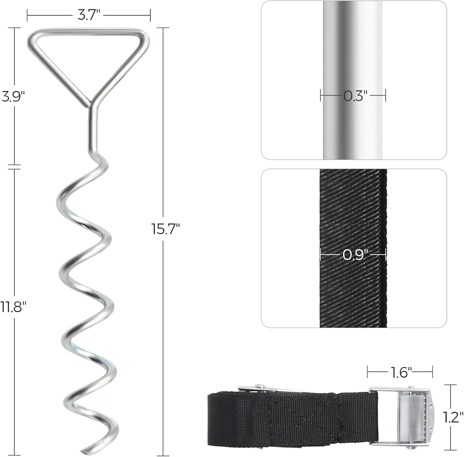 SONGMICS Trampoline Anchor, Heavy Duty Spiral Wind Stake, Tie Down Ground Anchor Kit with Galvanized Iron Stakes, Polyester Straps, Steel Buckles USGN15IN