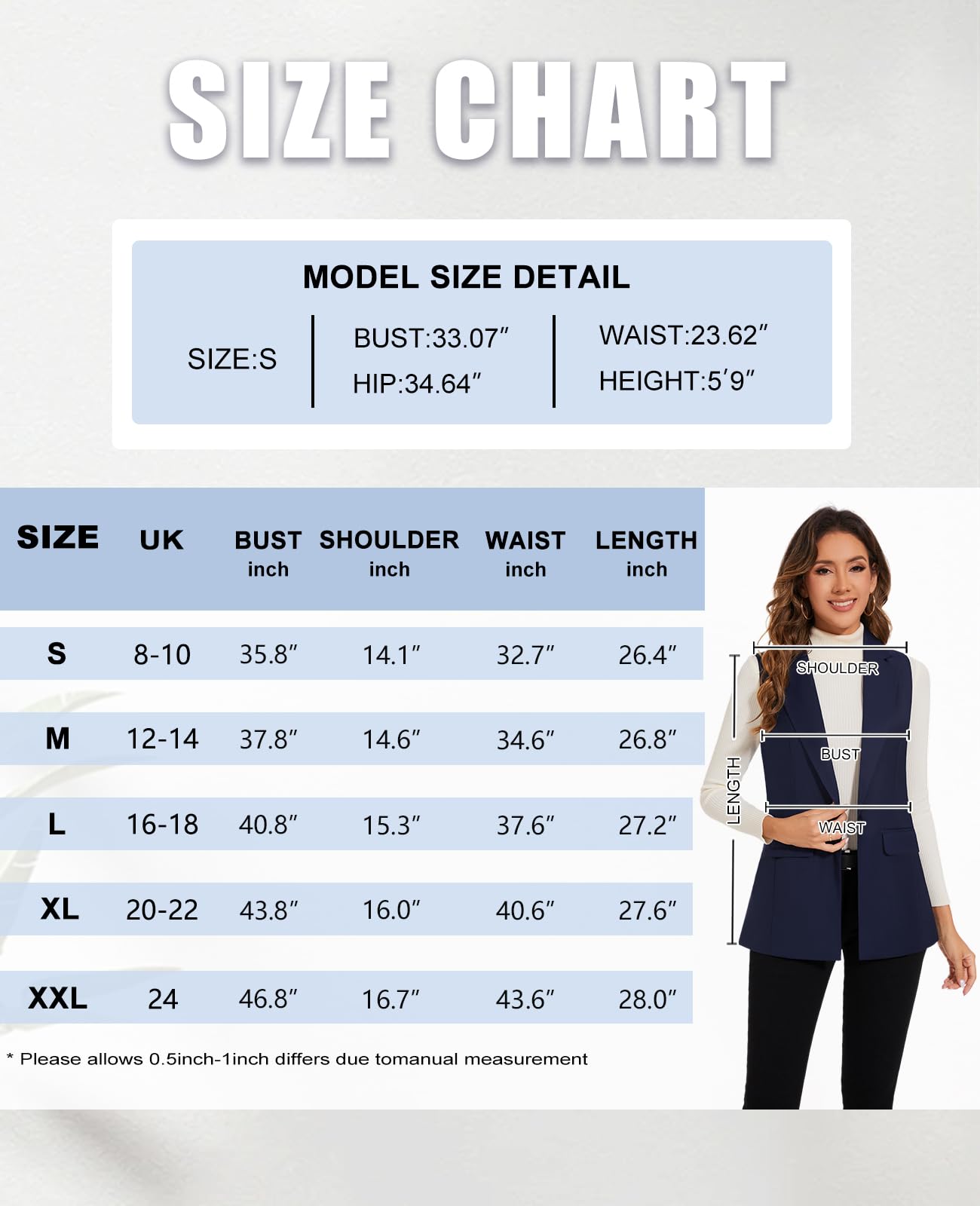 Damen Blazer Weste lang ärmellos gefüttert Ein-Knopf-Oberteil