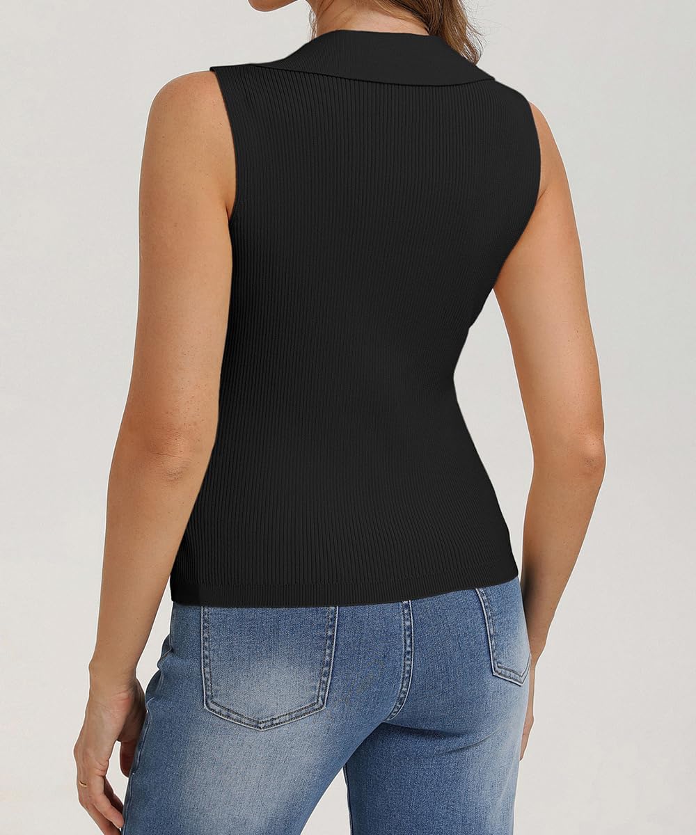 Belle Poque Womens Button Down Tank Tops Summer Ribbed Vest Top Sleeveless V Neck Collared Vest Shirt Slim Fit Going Out Tops - Image 7