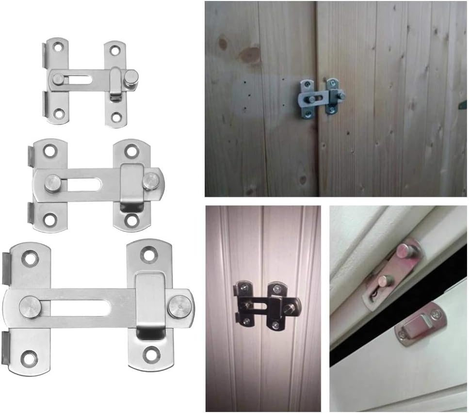 Guard Latch Bolt with Screws Sliding Window Door Lock Handle Stainless Steel Door Latch Home Safety Chain Door Home Hardware(D)