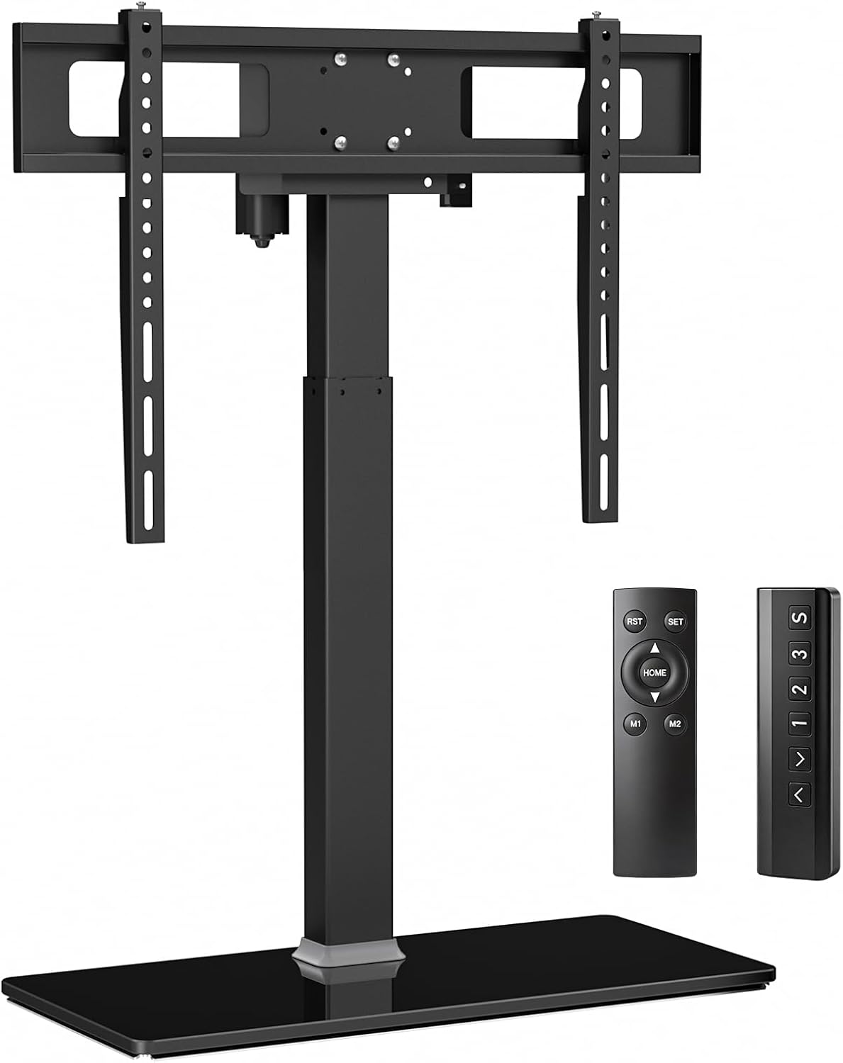 XINYAO Motorized Table Top TV Stand for 32-70 inch Universal TVs, Electric Height Adjustable Desk Monitor Lift Mount with Tempered Glass Base, Holds up to 90lbs, Max VESA 600x400mm