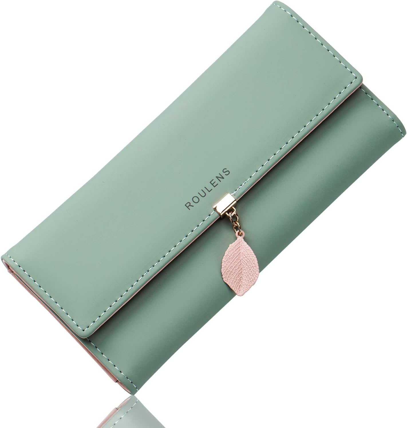 Roulens Wallet for Women RFID Blocking PU Leather Leaf Pendant Card Holder Phone Checkbook Organizer Zipper Coin Purse : Clothing, Shoes & Jewelry