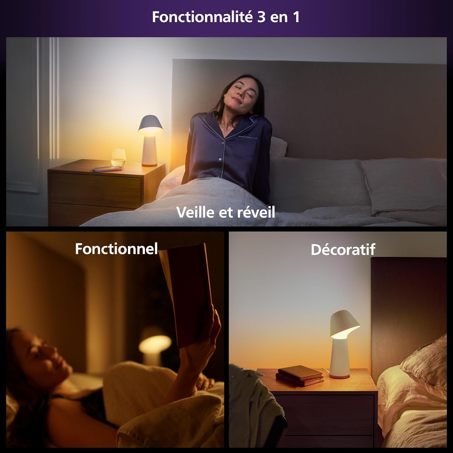 Philips Hue White &Color Ambiance, Lampe de Chevet Twilight Gradiant, Blanc | Lampe à Intensité réglable, LED RGBW, Technologie ColorCast, 6 Scènes Lumière Naturelle, Bluetooth, Contrôle vocal & via App