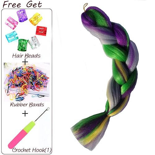 Miniatura 3 de Extensiones de cabello trenzado mixto de 4 colores, 3 piezas de cabello sintético jumbo para trenzas de caja de ganchillo, trenzas trenzadas (rosa