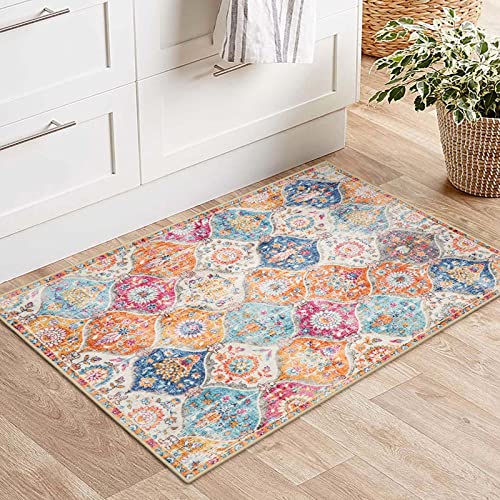 Beeiva Moroccan Small Entryway Area Rugs Indoor, 2X3 Washable Kitchen Rug Non Slip Entry Rugs For Inside House, Vintage Distressed Doormat Non-Shedding Throw Rugs For Bedroom Entryway Bathroom #TOP6