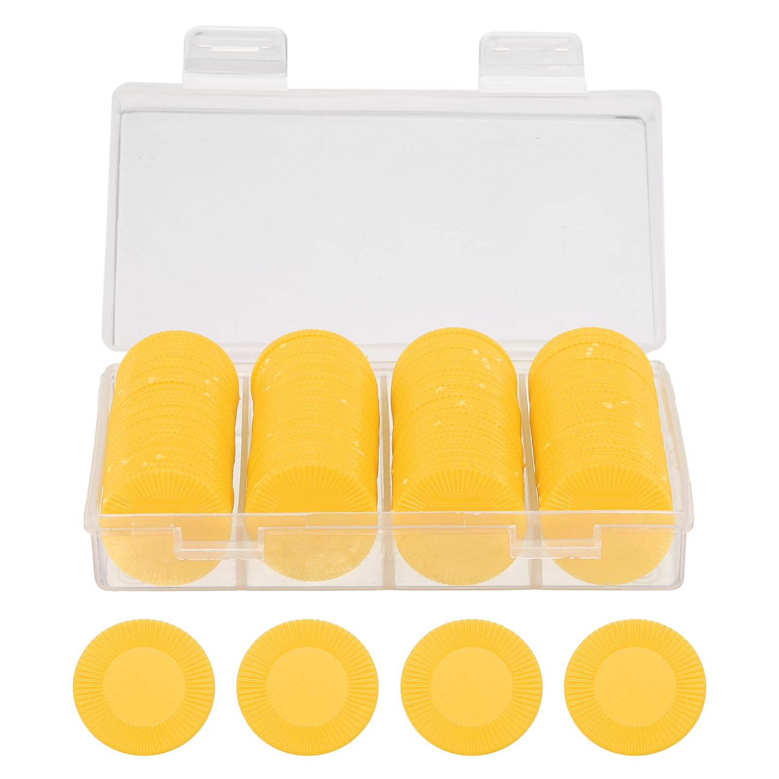sourcing map 100Pcs Plastic Poker Chips, 25mm Mini Bingo Chips Learning Counters Counting Chips Counters Disks Markers Opaque Game Tokens with Storage Box for Game Play Math Counting, Yellow