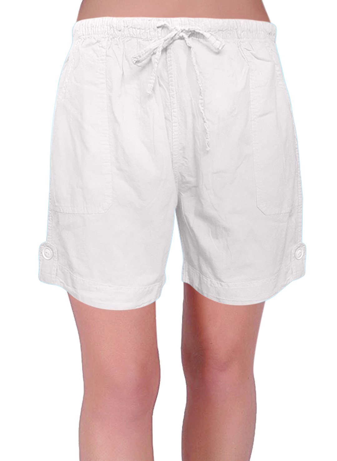 Eye Catch Women's White Eden Pull On Cotton Adjustable Waist Elasticated Shorts (Xx Large)