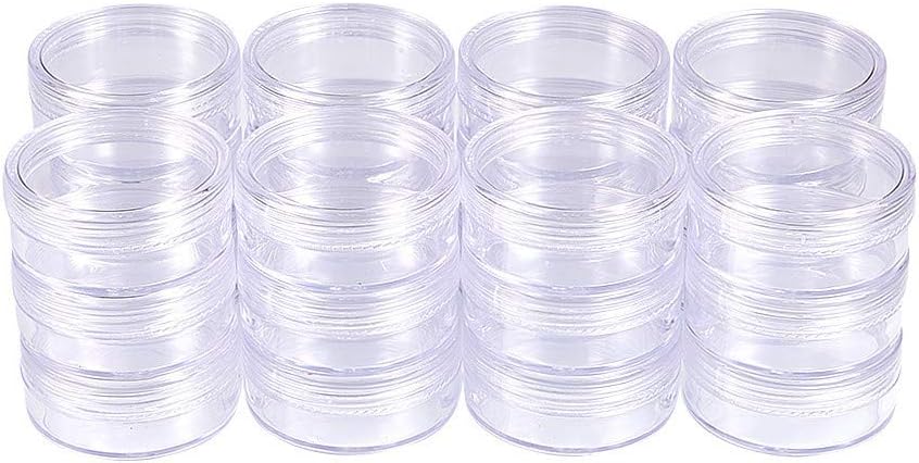 BENECREAT 24 Pack 1.97"X0.94" (20ml) Empty Clear Plastic Bead Storage Container Jar With Rounded Screw-Top Lids For Beads, Nail Art, Glitter, Make Up, Cosmetics And Travel Cream