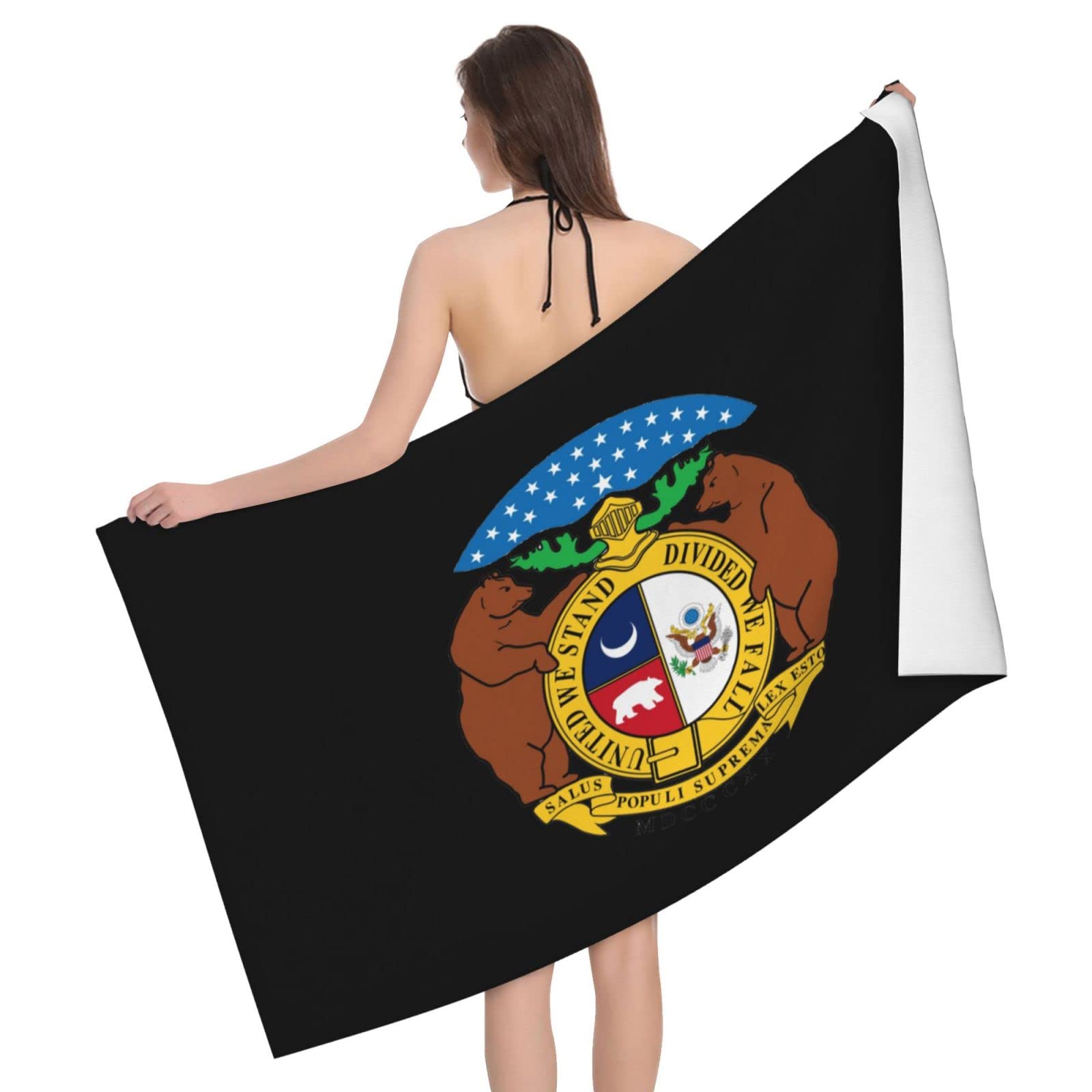 Lsjuee Flag of Missouri Microfiber Beach Towel Absorb Water Quick Dry Bath Towel, for Beach, Swimming Pool, Camping