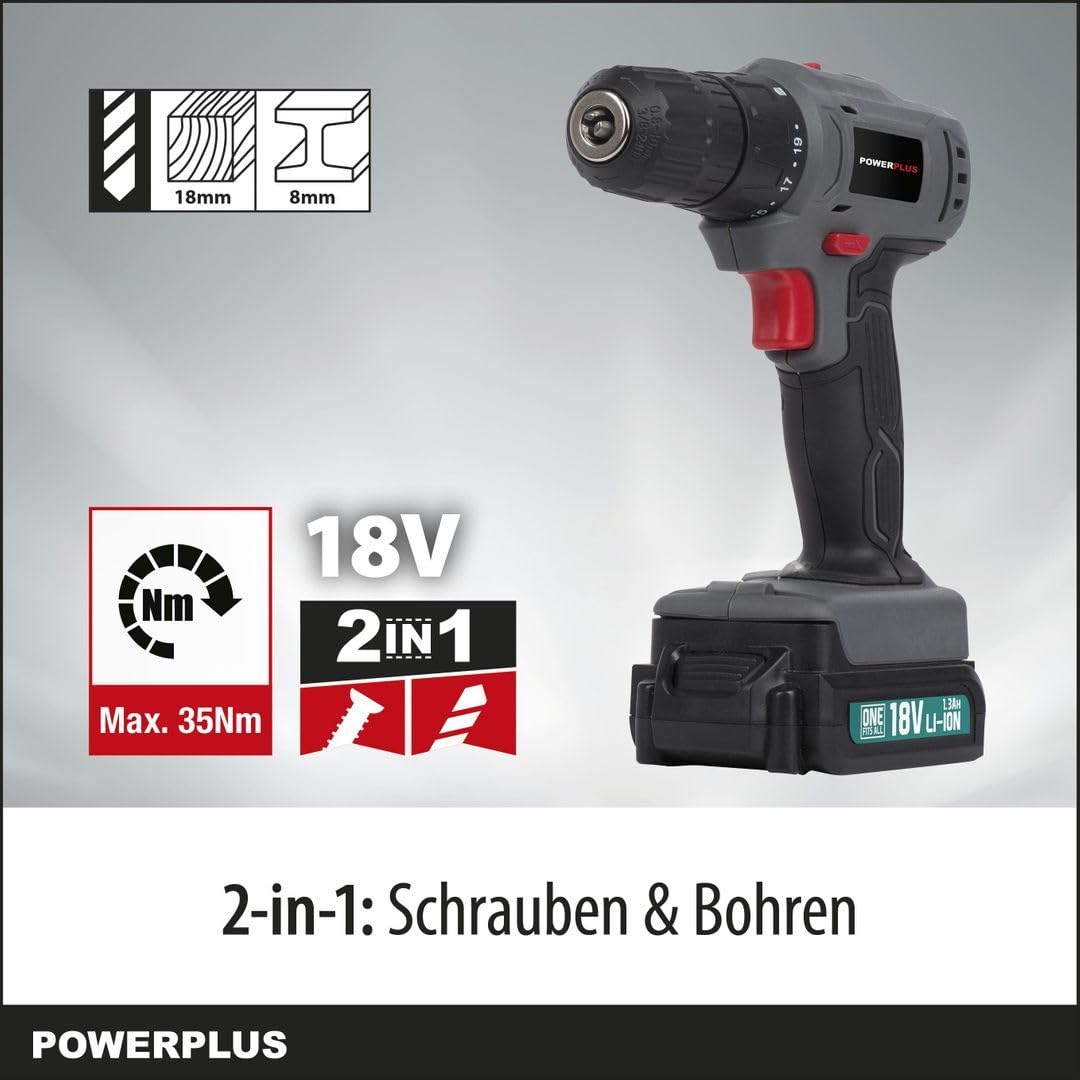 POWER plus POWESET1 POWERPLUS POWESET1-Taladro/atornillador 18v 2bat + 153 accesorios, 24 W, 18 V, giallo/nero