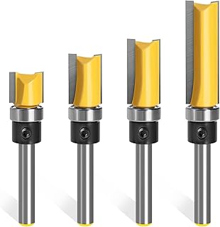 4PCS Pattern Flush Trim Router Bit Set, Premium Flush Trim Route Bit 1/4 Shank, 1/2" Cutting Diameter, Bearing Design to Prevent Tear-Out for Woodworking, Milling, Trimming