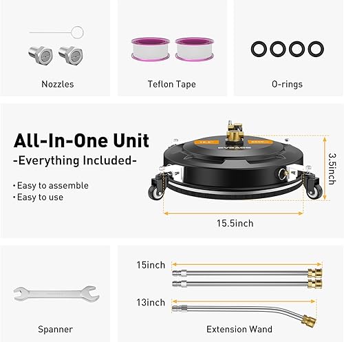 Miniatura 7 de EVEAGE Limpiador de superficies de 15.5 pulgadas y accesorio de lavadora a presión del tren de rodaje, limpiador de superficies de doble propósito