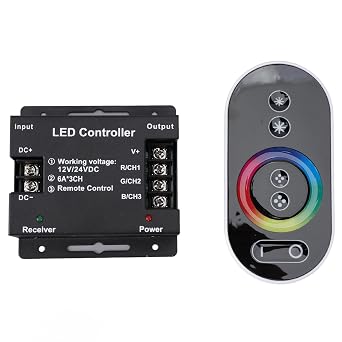 RF RGB LED Controller, DC12V 24V RF Wireless Touch Remote LED Dimmer Controller for LED Strip Light, 6 Keys RGB LED Touch Remote Controller, LED Light Strip Controller