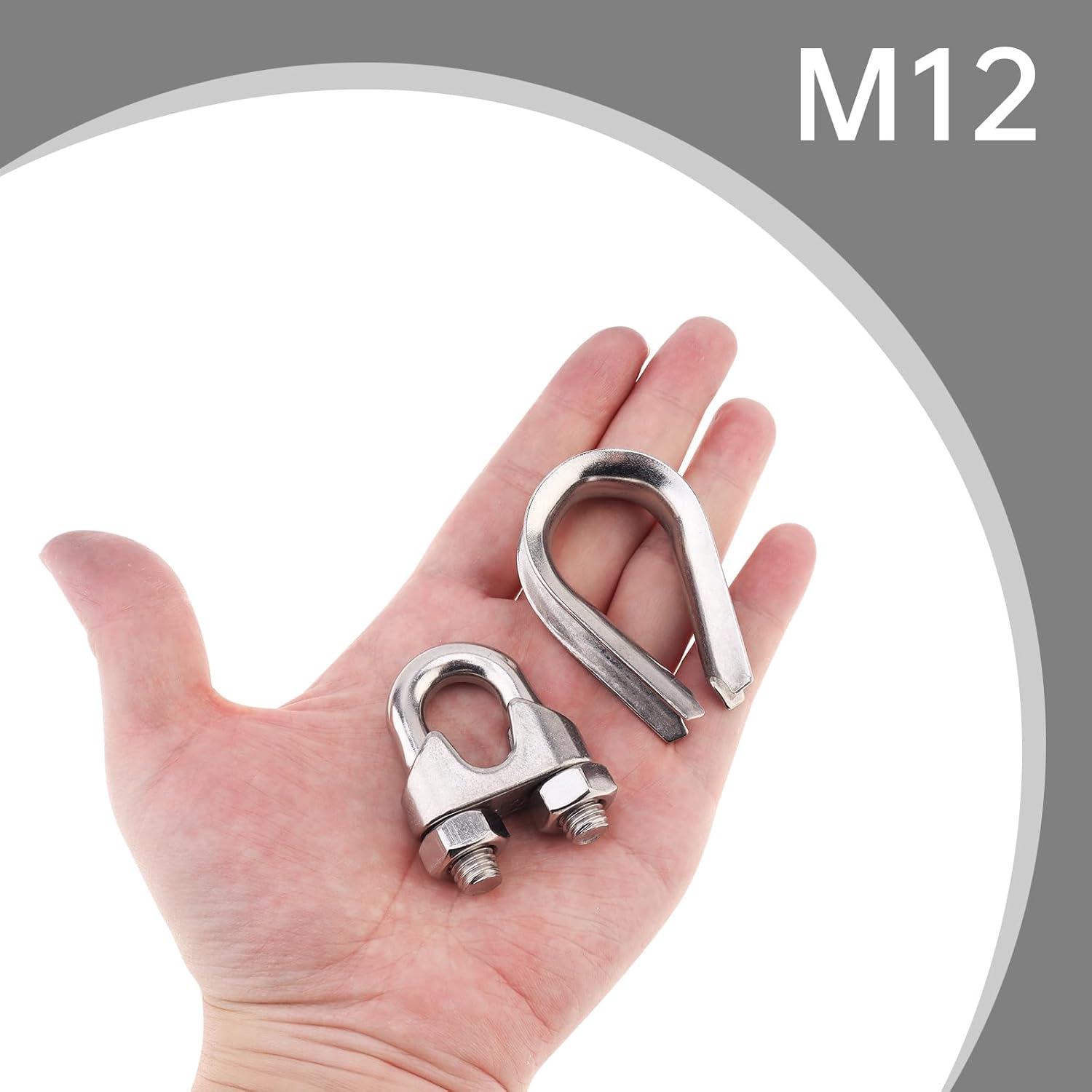 12 Pcs 1/2" Wire Rope Thimble Cable Clamps M12 304 Stainless Steel Thimbles Clip Clamp U Bolt Saddle Fastener (M12(1/2"))