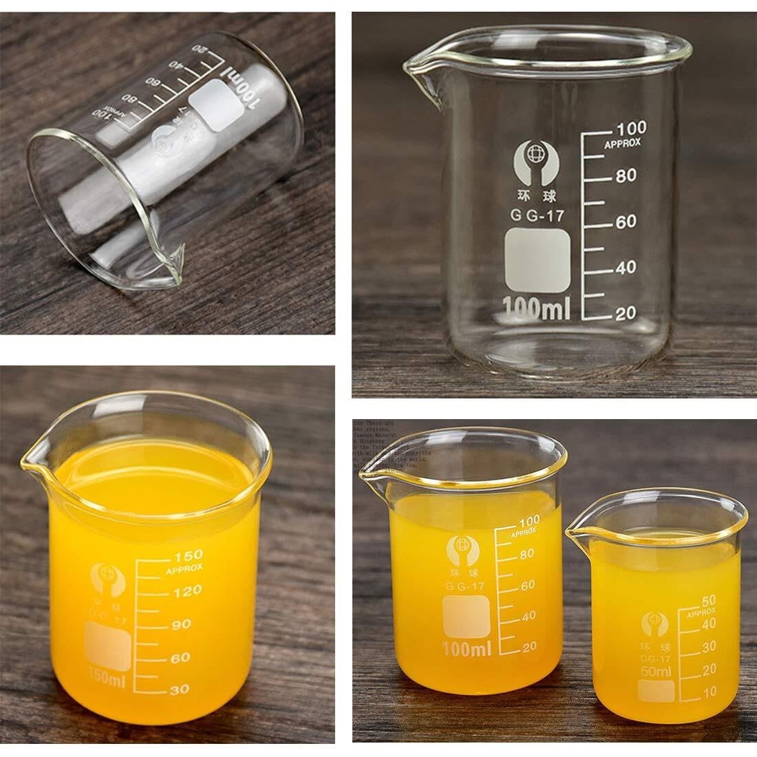 Probeta de Laboratorio para Ciencias, Juego de pipetas cilíndricas y Vasos de Vidrio con Varillas agitadoras y cepillos, Paquete de 18 tamaños múltiples(2 pcs 250ML)