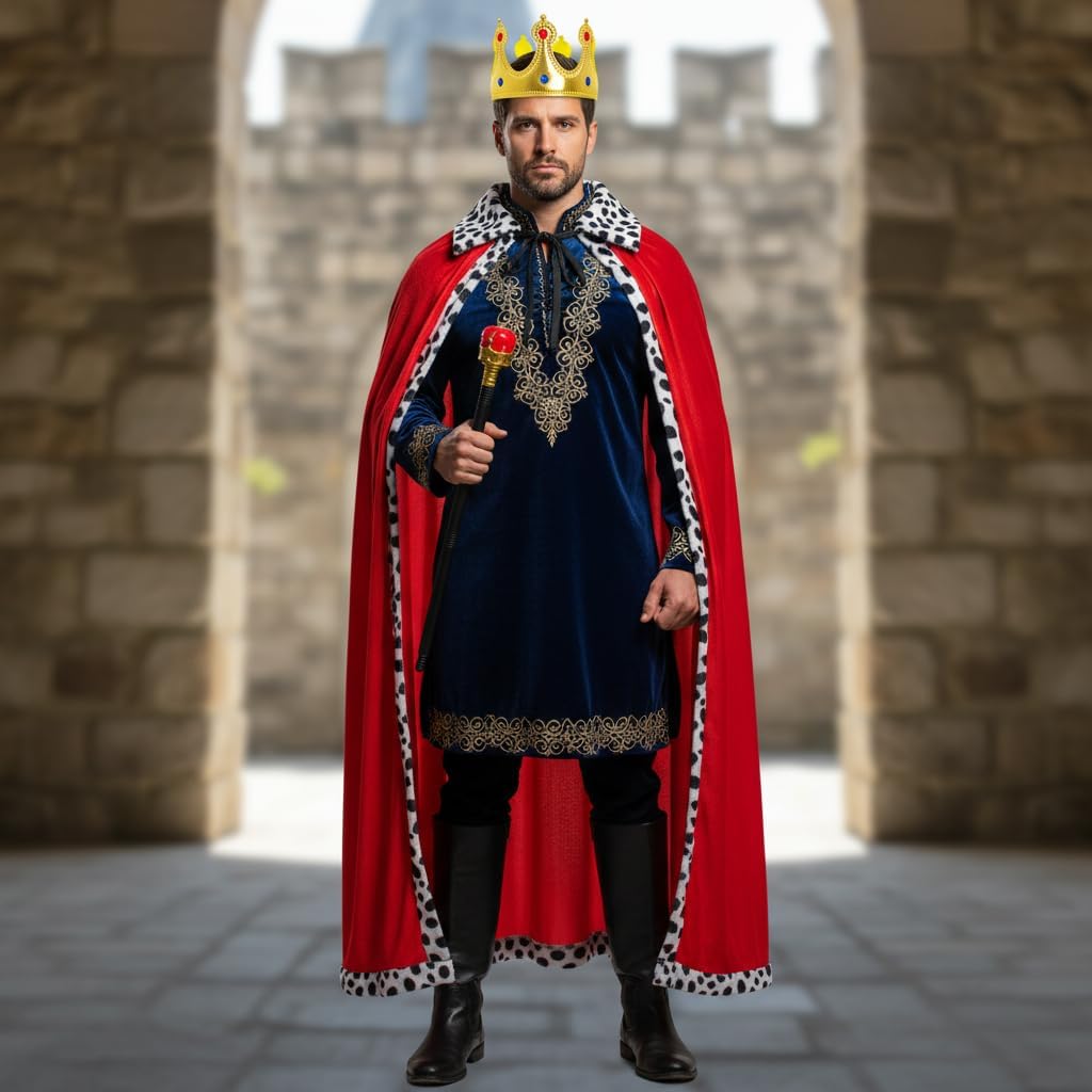 TOGROP King Costume For Aldult Robe Crown Scepter Set Mens Royal Prince Dress Up Cosplay