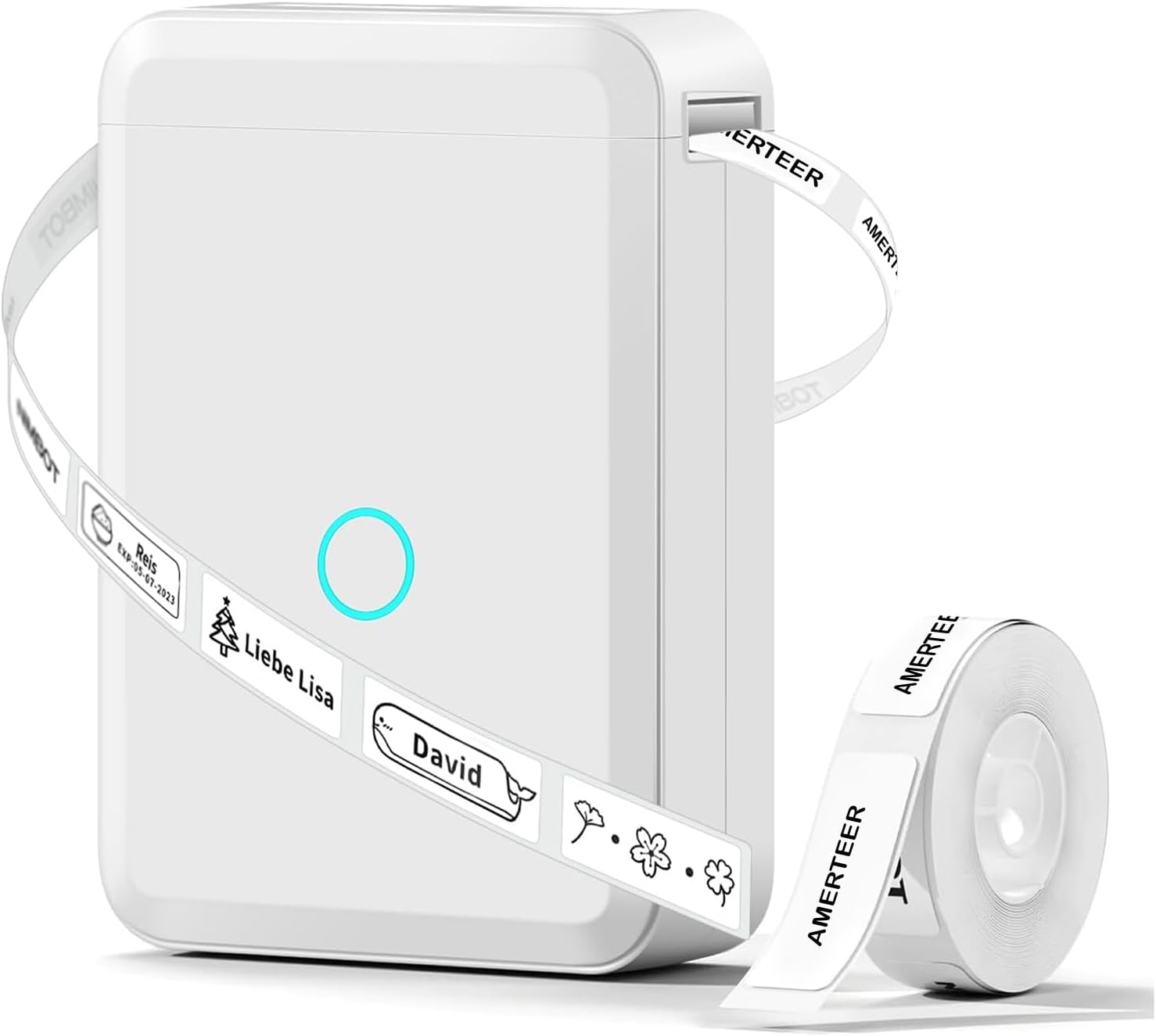 AMERTEER D110 Upgraded Version Mini Label Maker Machine with Tape | Portable Bluetooth Thermal Printer, Sticker Labeler with Multiple Templates for Office Organization Home Kitchen School