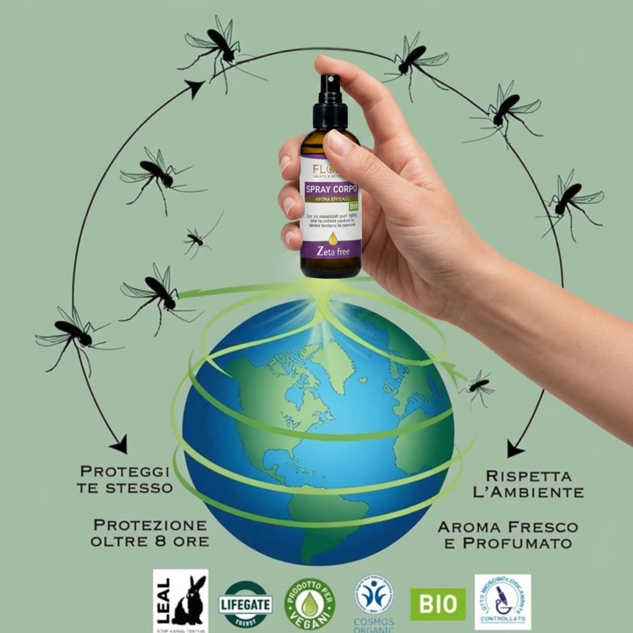 FLORA Spray Corpo, pack da 2 Pz da 100 ml, Zeta free BIO-COSMOS Per un’estate serena liberi dalle zanzare Azione protettiva e rinfrescante