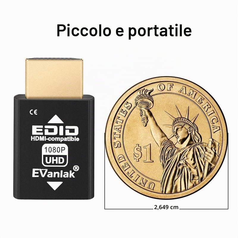 Mini emulatore HDMI EDID - 1920 x 1080 @ 59 Hz | Design compatto | Supporta switch HDMI, prolunghe, ricevitori AV, splitter video