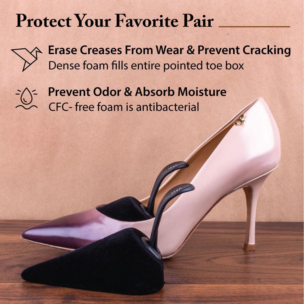 FootFitter Foam Shoe Trees with Handle for Women’s High Heels, Pointed Toe Travel Insert for Shoe Shape & Crease Protection
