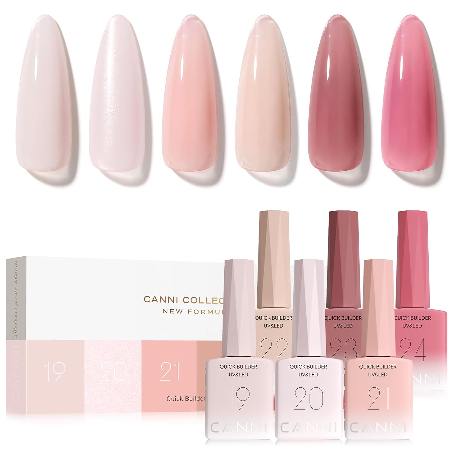 CANNI Quick Builder Nail Gel For Nails Set – 6 Colors 9ML Nude Soft Peach Pink, Soak Off UV LED Nail Extensions & Strengthening, Self-Leveling Builder Gel for DIY Manicure & Salon Use Women