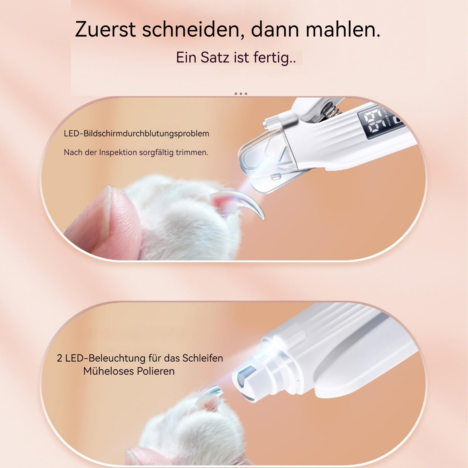 Pettrim 2-in-1- LED-Krallenschneider + Nagelschleifer, Nagelknipser Mit LED-Licht Für Hunde Katzen, Krallenschere Für Hunde Mit Licht Und Sicherheitsschutz, Für Angstfreies Und Sanftes (2PCS)