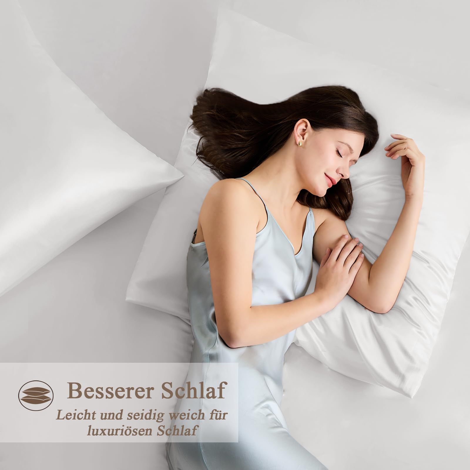 Vielit 2 Pack Satin Pillowcase for Hair and Skin,Soft as Silk Pillowcases for Hair and Skin,Easier Care than Silk Pillow Case Cream Pillowcases for 80x80cm Pillow Envelope & 2 Scrunchies - Image 3