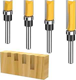 1/4 Shank Pattern Flush Trim Router Bits (4 Sizes) - Cemented Carbide Top Bearing Flush Trim Bits Set,Sharp and Smooth, Not Easy to Accumulate Sawdust, Perfect Flush Trim Router Bit Set.
