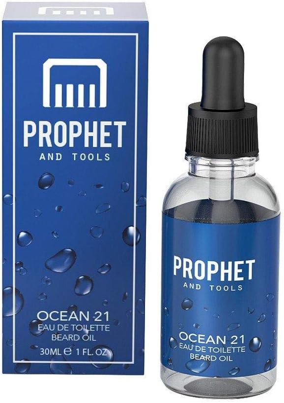 Prophet and Tools Fresh and Cool Scented Ocean 21 EDT Aftershave Beard Oil FOR MEN - Soothes Skin, Softens Hairs, Shine Booster, Thicker & Fuller Beard Growth - Vegan and Nuts-Free