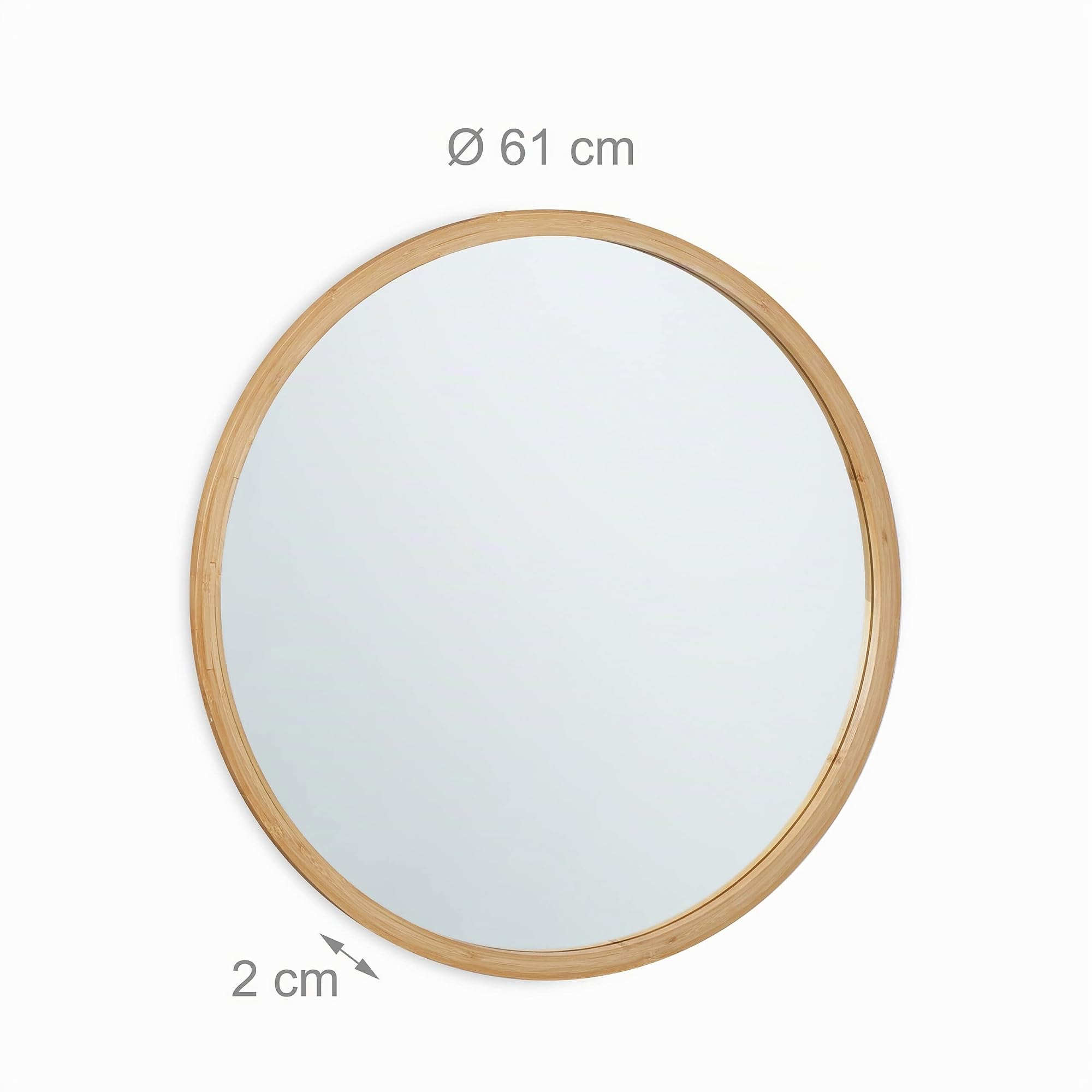 Relaxdays Espejo de Pared Redondo Marco Bambú, Ø 61 cm, Decoración Hogar, Colgante, Baño, Guardarropa y Pasillo, Natural