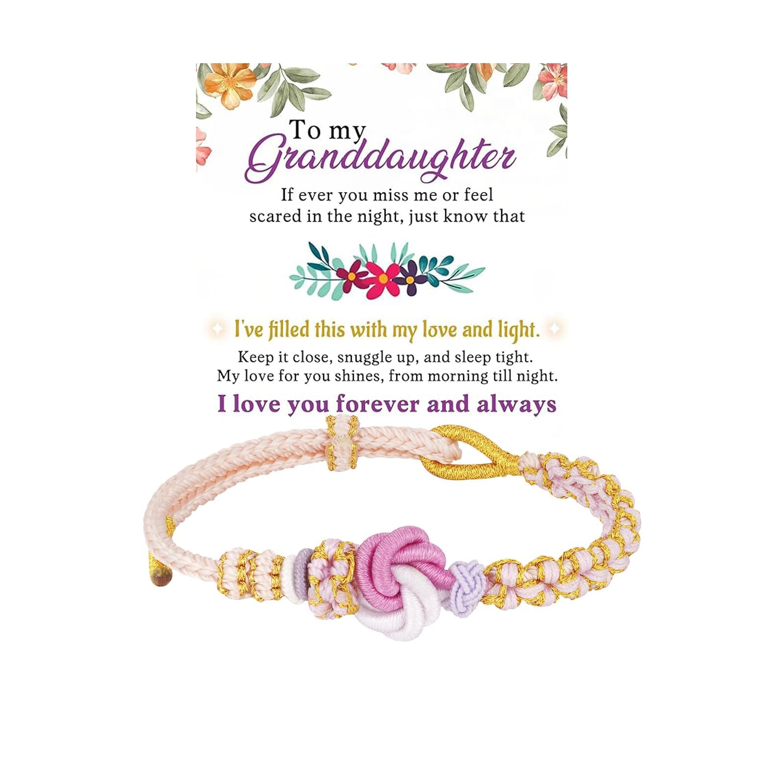 To My Granddaughter-Infinity Forever Love Heart Bracelet, Natural Emperor Stone Double Layer Purple Beaded Woven Wrap Bracelets Adjustable Mind Peace Gift Jewelry
