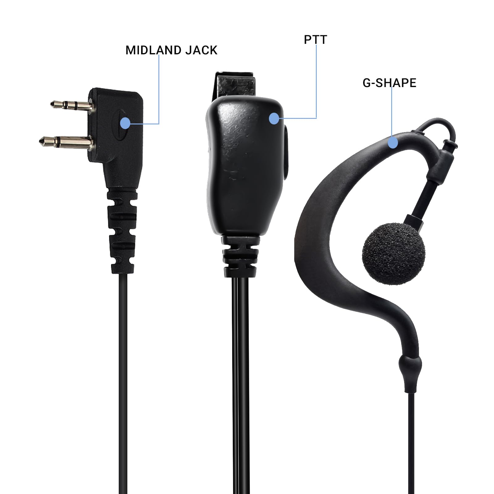 UAYESOK | Cuffie PTT a forma di G | 2 poli per radio | Compatibile con Midland walkie talkie serie Midland G7 Pro G8 G9 Pro M24 M24 Plus M48 M99 G6 XT G7 XTR (2 pezzo)