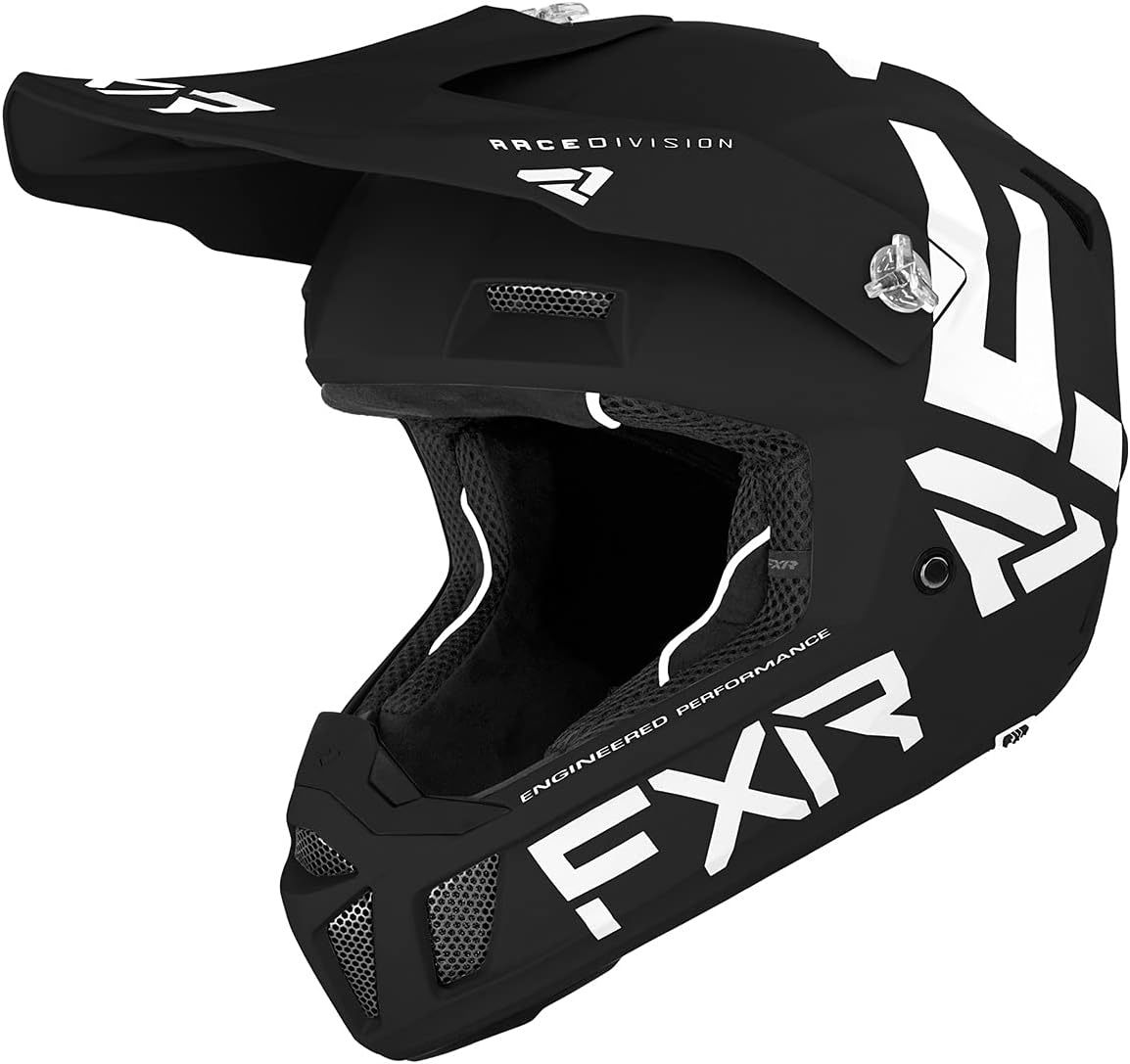 FXR Clutch CX Helmet Vented Dual Density EPS Double D-Ring Buckle Black/White – FMVSS 218