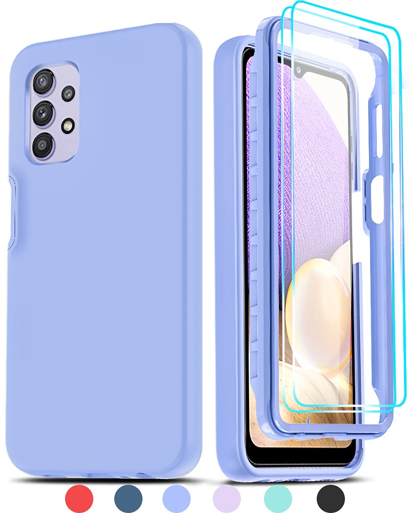 LeYifor Galaxy A32 5G Case, Samsung A32 5G Case, Samsung Galaxy A32 5G Case with [2 x Tempered Glass Screen Protector], Full-Body Shockproof Silicone Phone Case for Samsung A32 5G, Violet