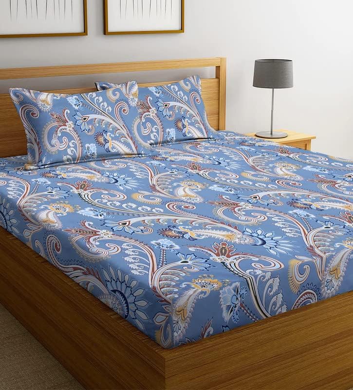 EURO DECO Premium Cotton Flat Double Bedsheets with 2 King Size Pillow Covers | Double Bed Breathable| Ultrasoft 220 TC Supersoft |90x90 Inches | Blue, Traditional Prints (B0DDHNH2XM) Amazon Price History, Amazon Price Tracker