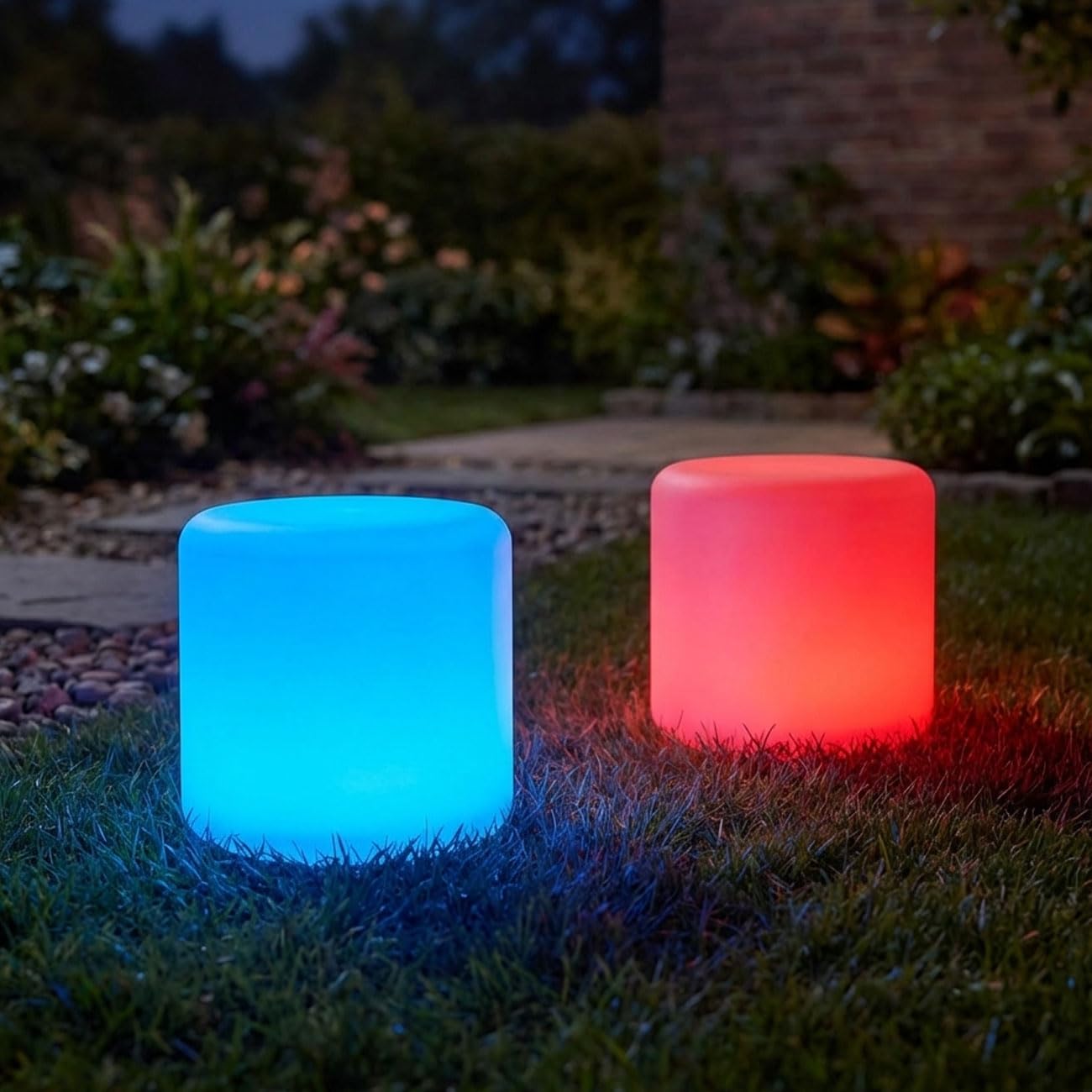 ideoon Moderne LED Solar Zylindrische Tischlampe & Gartenleuchte mit Erdspiess, RGBW Farbwechsel, USB aufladbar, IP44 wetterfest - ideal für Ihren Garten (2)