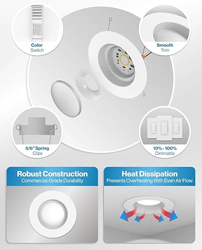 Miniatura 6 de Sunco Lighting Paquete de 16 luces LED empotrables 5CCT de 6 pulgadas, 2700 K3000 K3500 K4000 K5000 K seleccionables, luces de lata regulables,