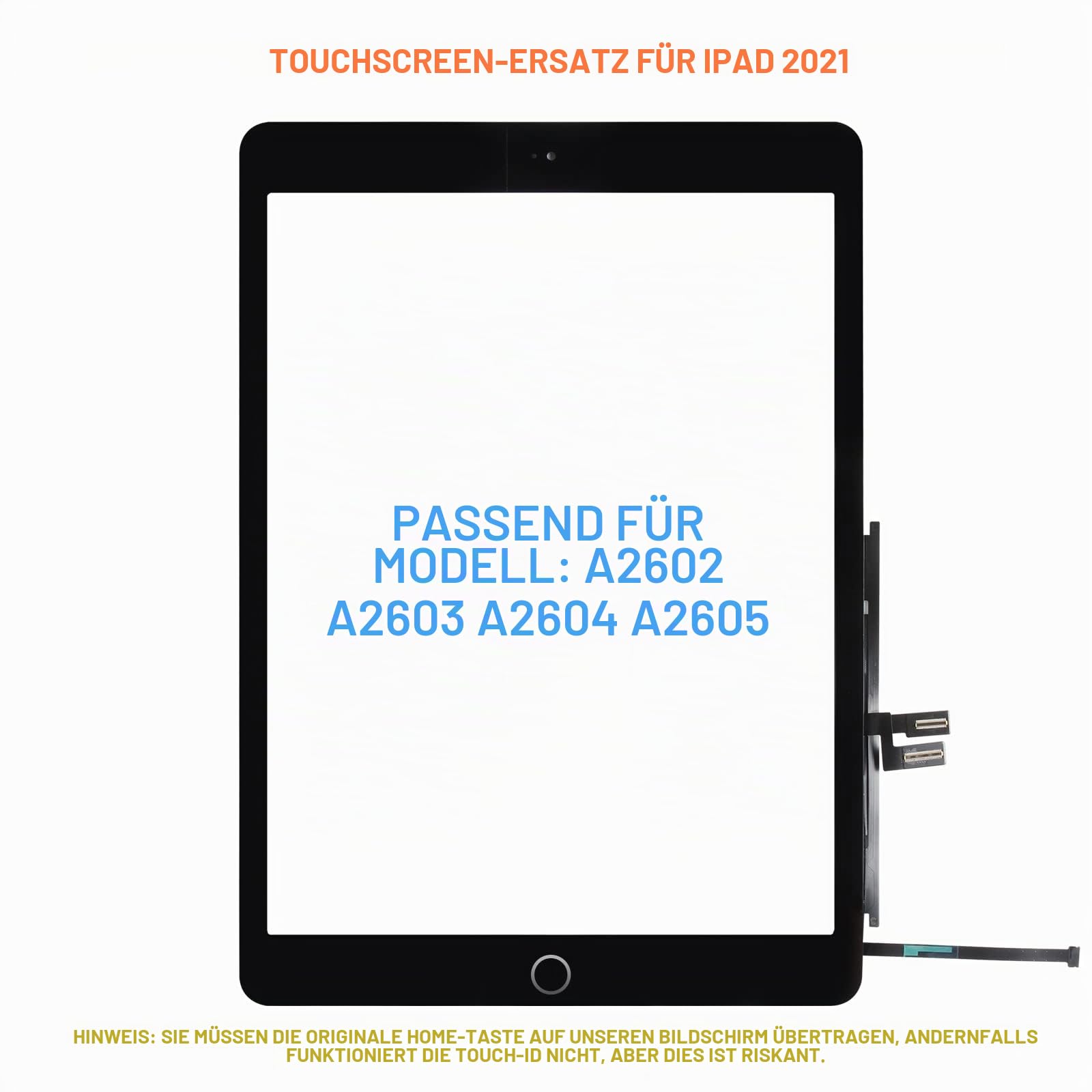 Touchscreen für iPad 9 2021 9th Generation, Digitizer für iPad 10.2 2021 A2602 A2603 A2604 A2605, Front-Touchscreen Mit Homebutton, Inklusive Reparaturwerkzeuge (Schwarz)