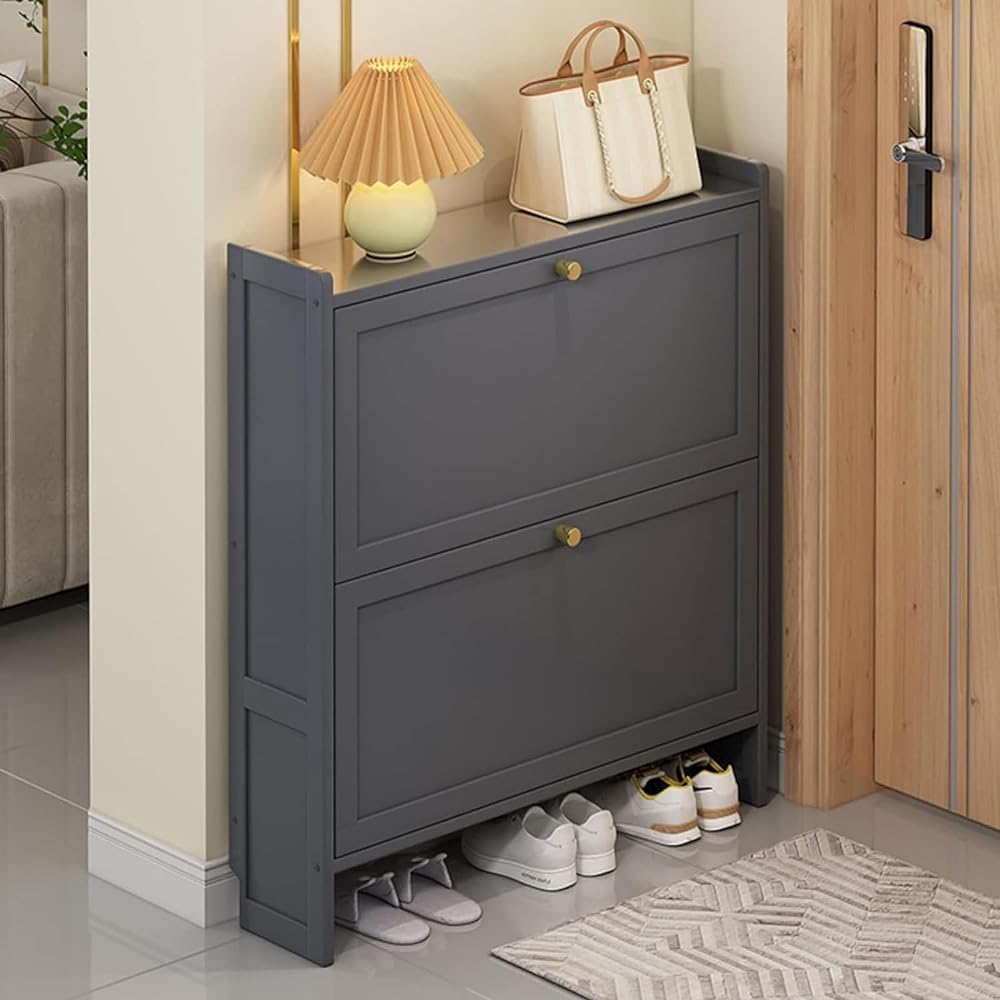 Meuble à chaussures moderne slim 50 cm blanc avec 2 tiroirs rabattables