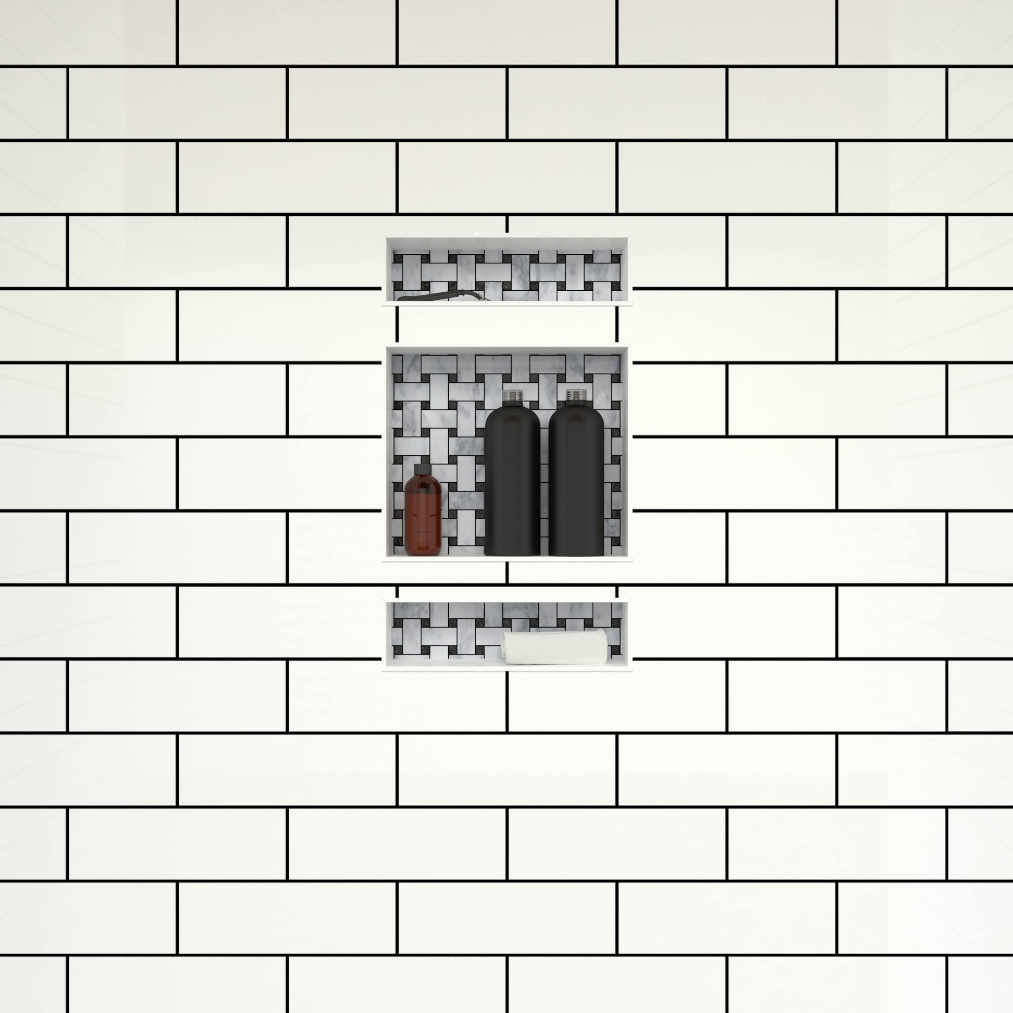 Tile Redi USA RND1620S-6 – Nicchia Da Doccia Con Doppio Ripiano, 40,6x66x10,2 Cm, Pronta Per Piastrelle, Installazione Orizzontale O Verticale