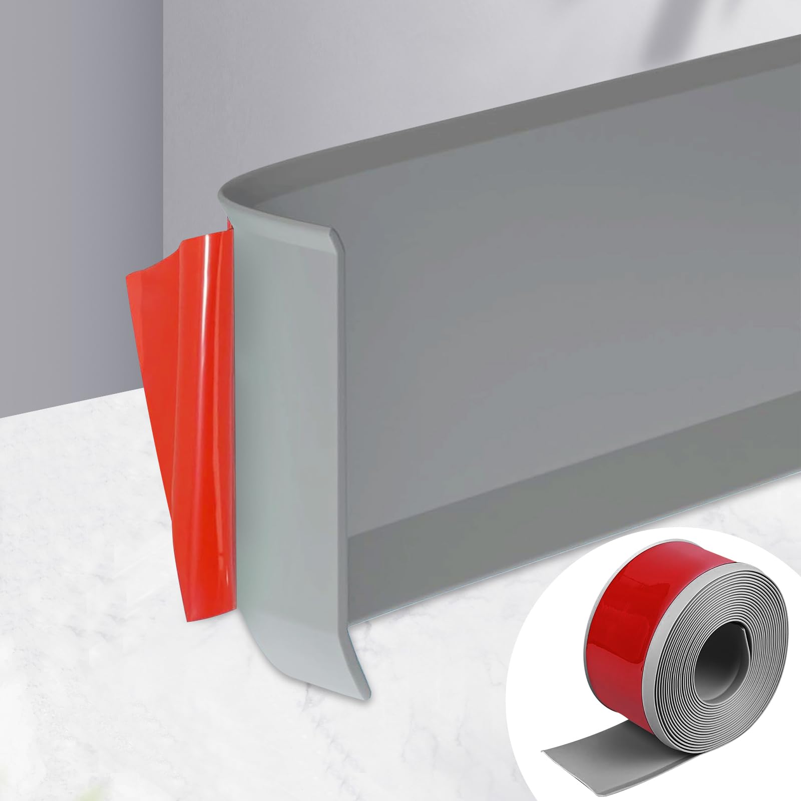 Battiscopa in PVC, Battiscopa Grigio 10 cm x 5 metri, Battiscopa Adesivo Binario di Transizione del Gap nel Muro, Battiscopa Decorativi, Battiscopa PVC per Cucina, Bagno, Soggiorno