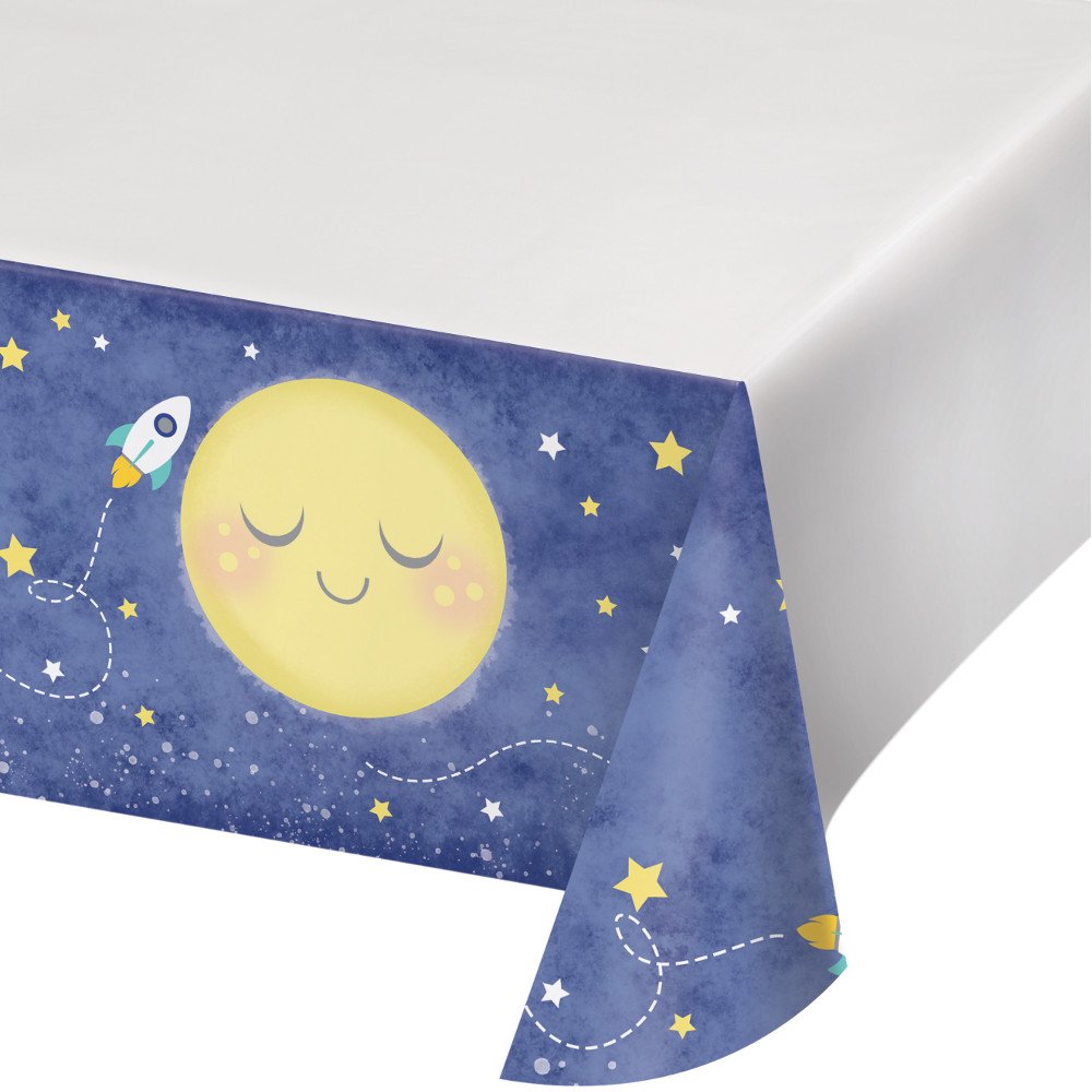 Creative Converting Festive Border Tablecover Moon and Back Print Plastic Tablecloth, 54" x 102", Multicolor