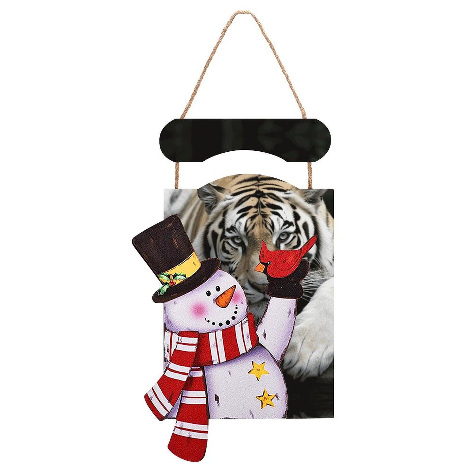 Tiger Lie On Rock Snowman Sign Wooden Hanging Door Sign Christmas Door Decor Christmas Snowman Wooden Hanging Sign Wall Art for Indoor Outdoor Porch Wall